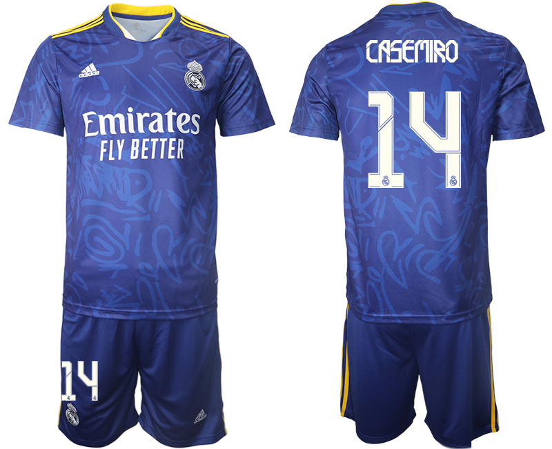 Men 2021-2022 Club Real Madrid away blue #14 Soccer Jersey